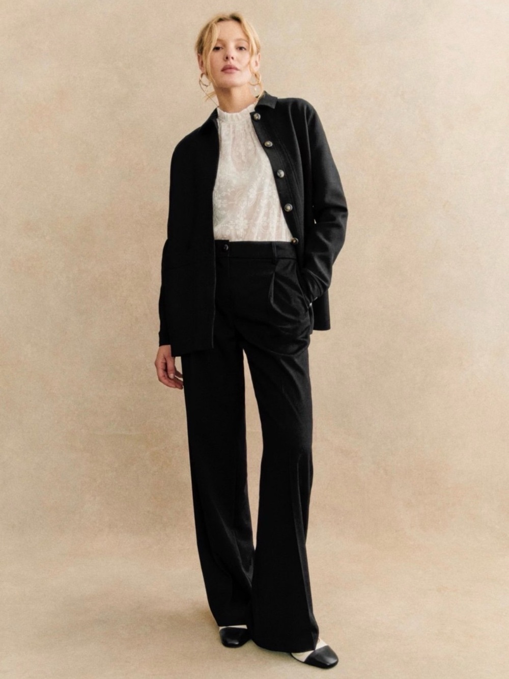 Sézane Giacomo Trousers Black Wide Straight Leg Women's 36 US 4 NWT Dress Pants